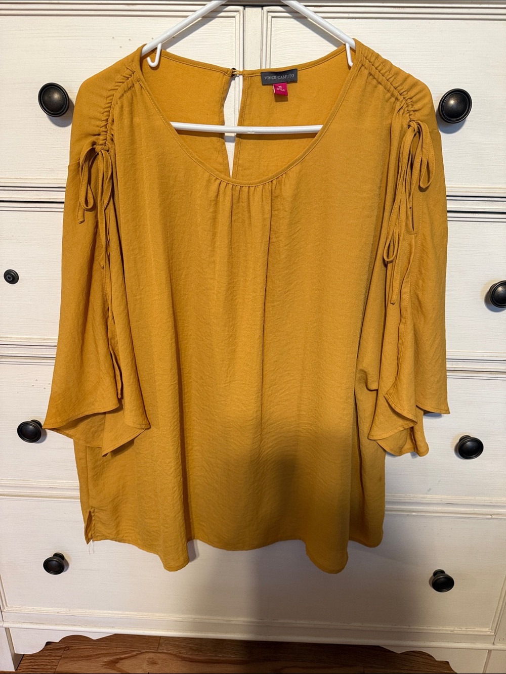 Vince Camuto Golden Mustard Tie-Shoulder Flutter Sleeve Blouse